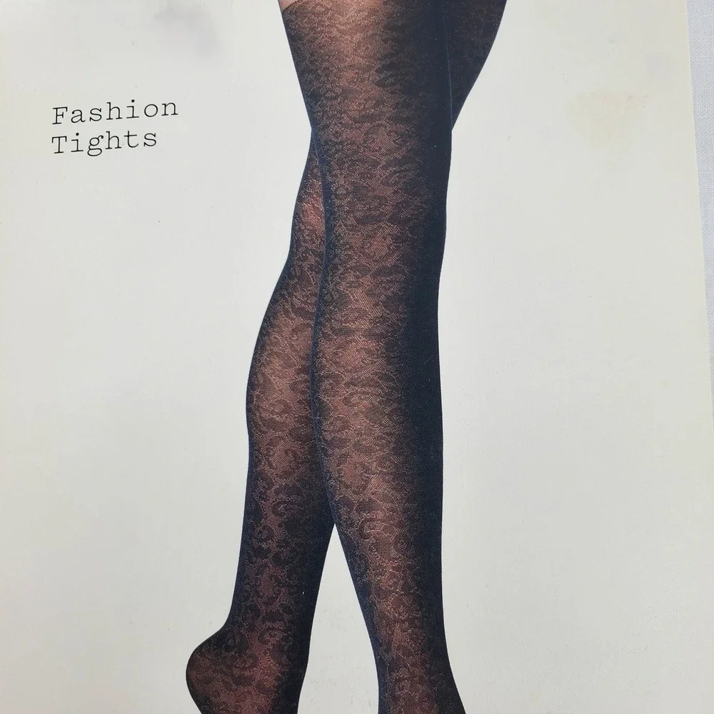 A New Day Womens S / M Fashion Tights Ebony Black Floral Lace Sheer Hosiery‎ New